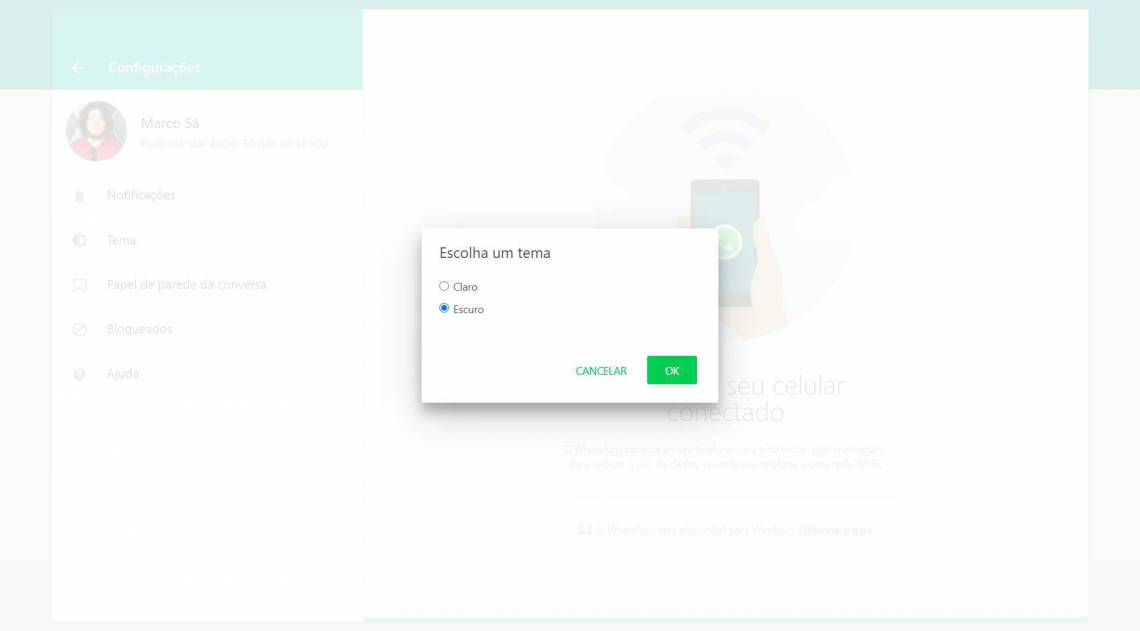 Selecione o modo escuro