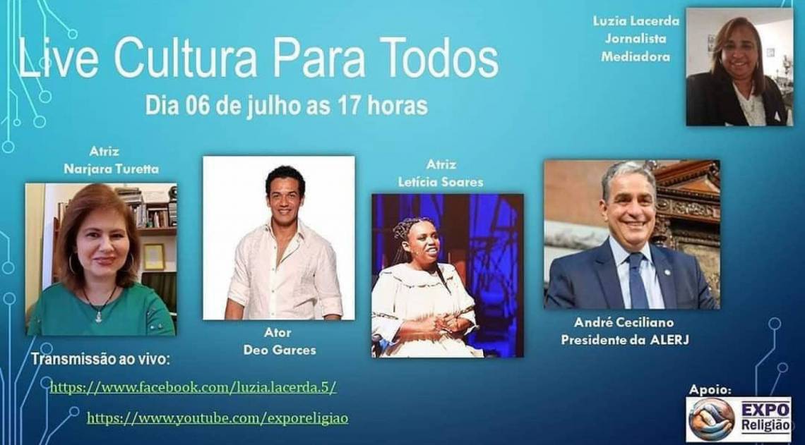 Expo Religião faz live sobre cultura com presença de atores e presidente da Alerj - Divulgação 