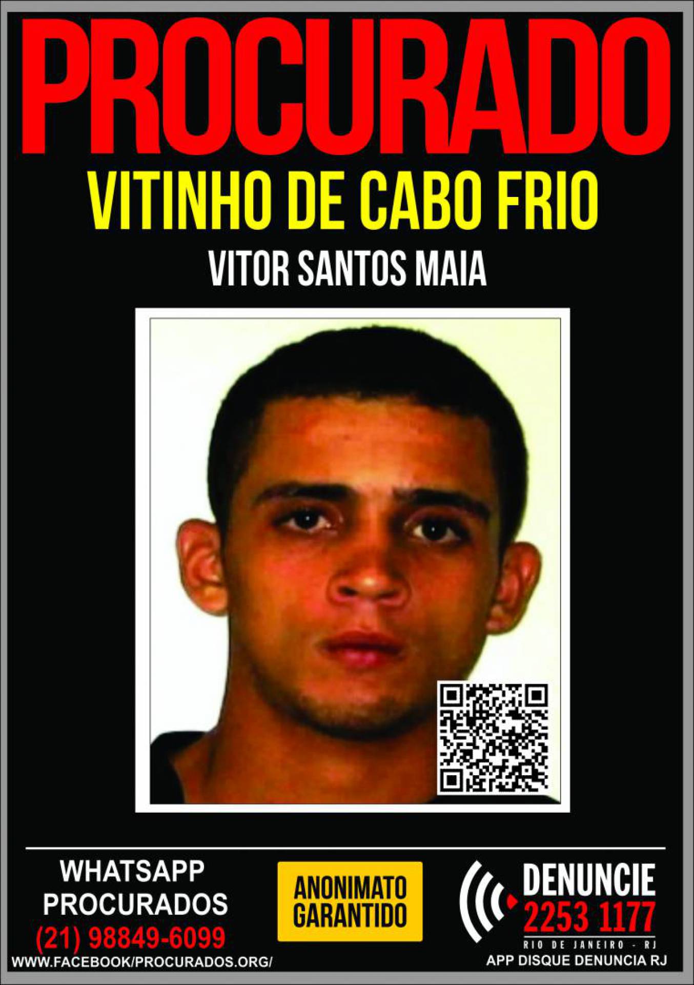 Vitinho é suspeito de matar PM e advogado no início deste ano, em Cabo Frio - Portal dos Procurados / Divulgação 