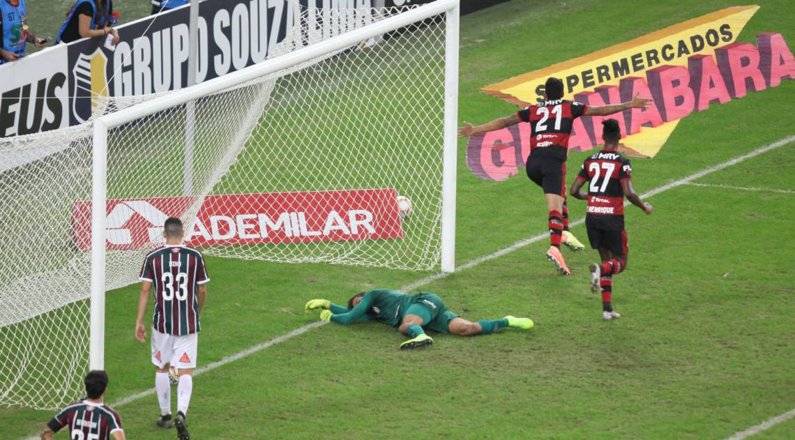 Rio, 08/07/2020 - COVID 19 - CORONAVIRUS - Campeonato Carioca 2020. Final da Taca Rio. Jogo entre Fluminense x Flamengo. Na FOTO. Primeiro gol do Flamengo. Pedro. coronavirusrio. Foto: Ricardo Cassiano/Agencia O Dia