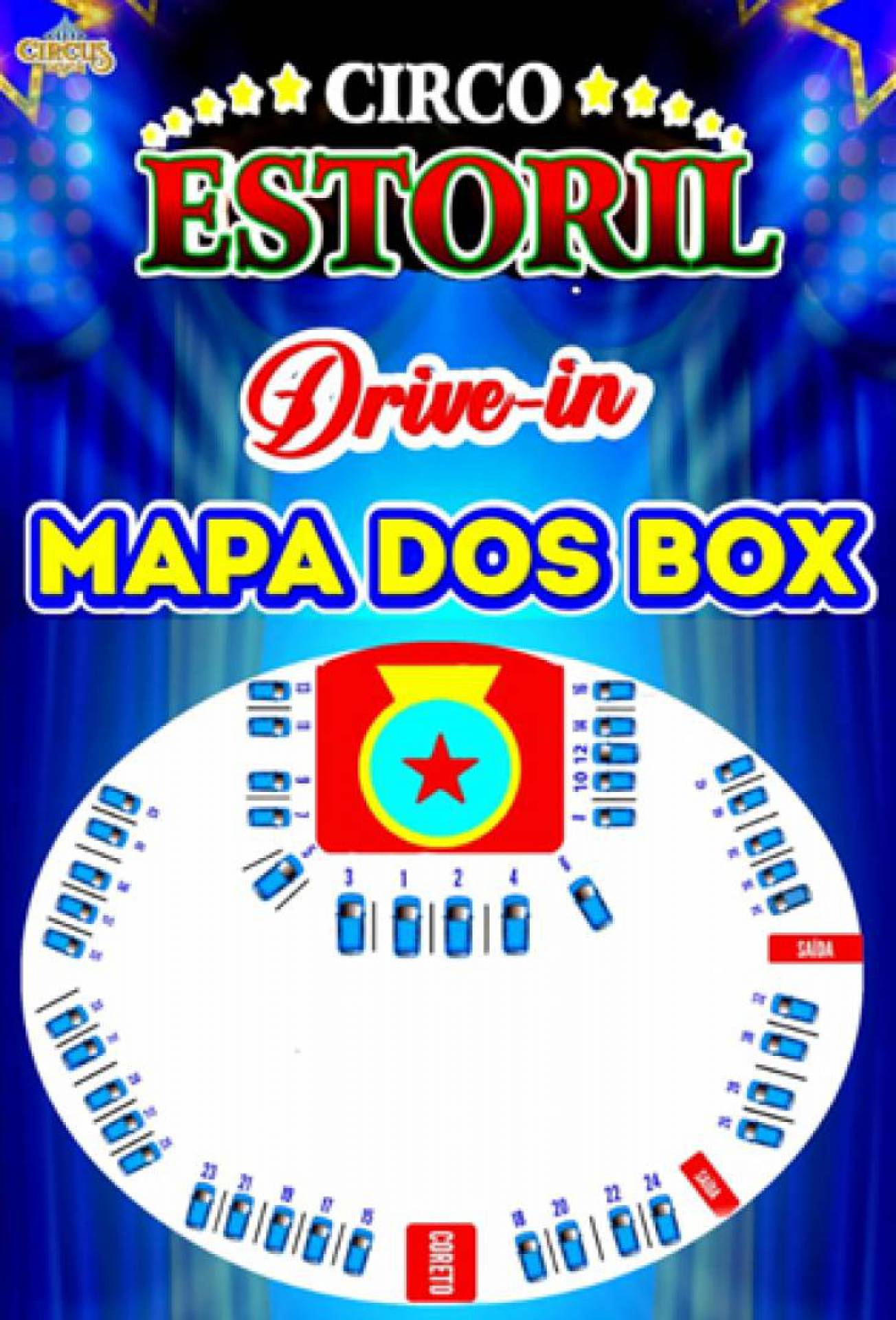 Disposição dos veículos dentro do picadeiro: espectadores vão poder curtir espetáculo de dentro dos carros - Divulgação - Circo Estoril