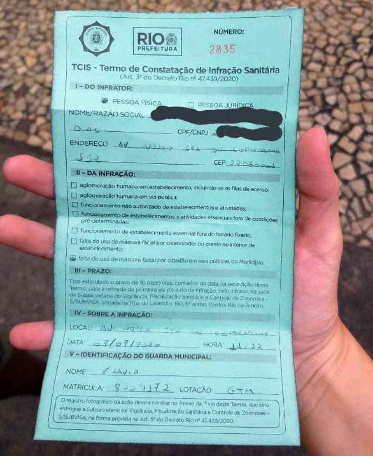 Multa foi aplicada no último dia 7 - Divulgação / Projeto Ruas