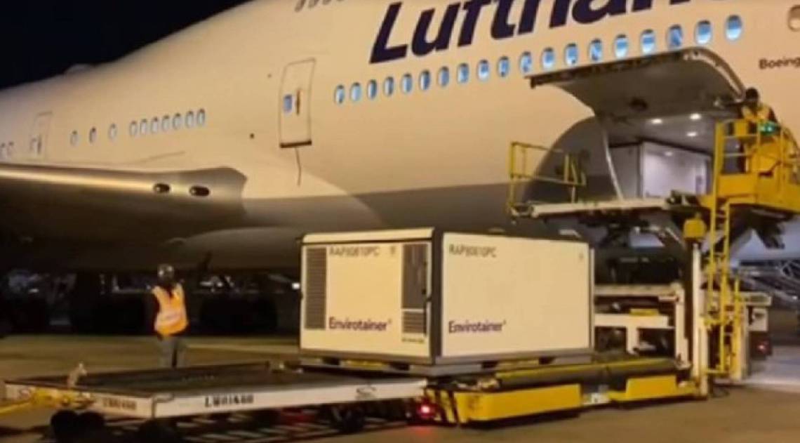 Carregamento chegou ao aeroporto de Cumbica, em Guarulhos, na madrugada desta segunda-feira
 - Reprodução TV Globo