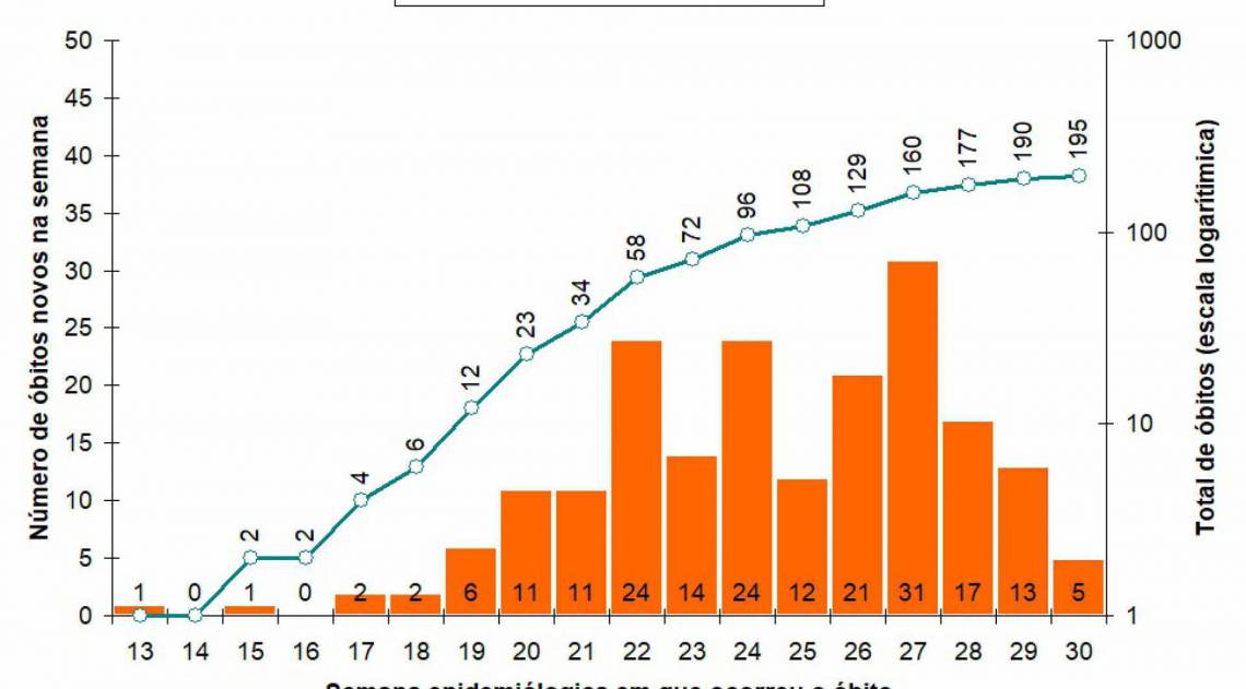 Segmentação do total de mortos pelo coronavírus por semana, em Campos
