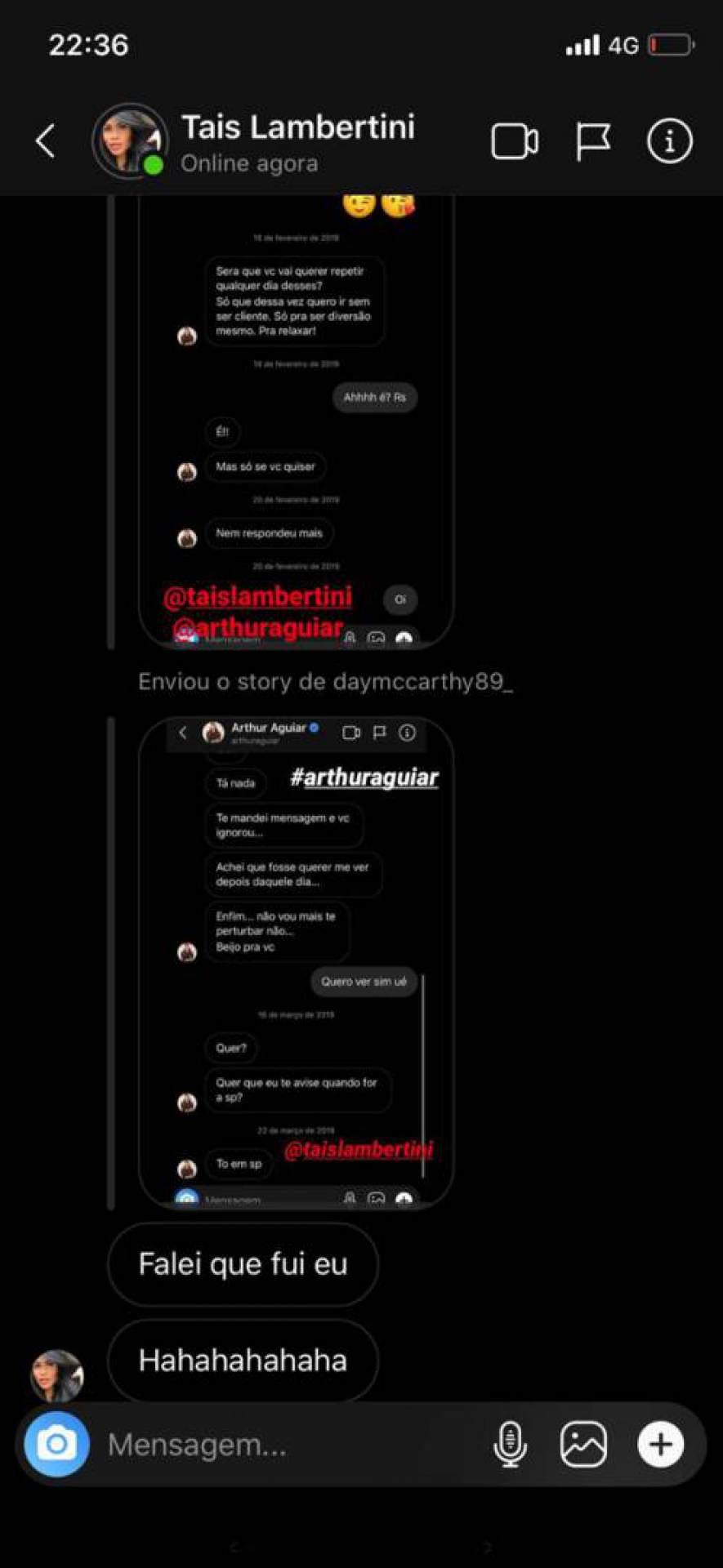 Conversa entre Taís e Aline