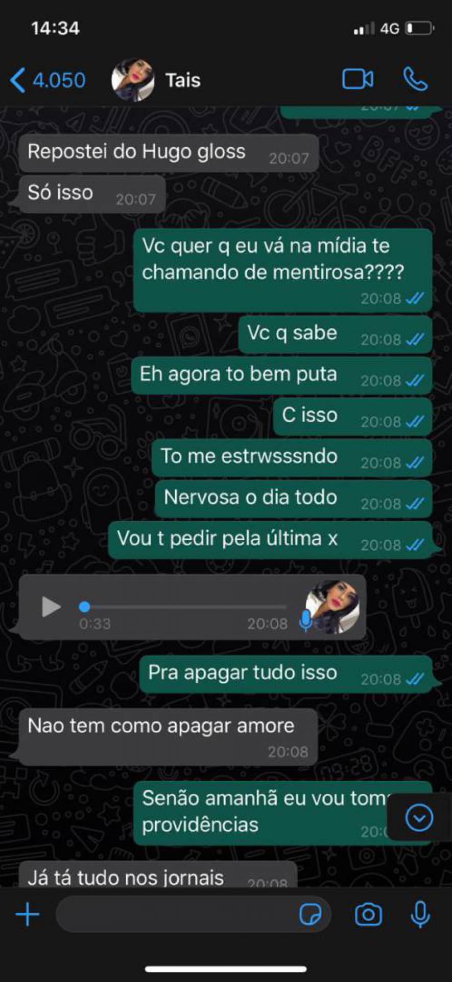 Conversa entre Taís e Aline