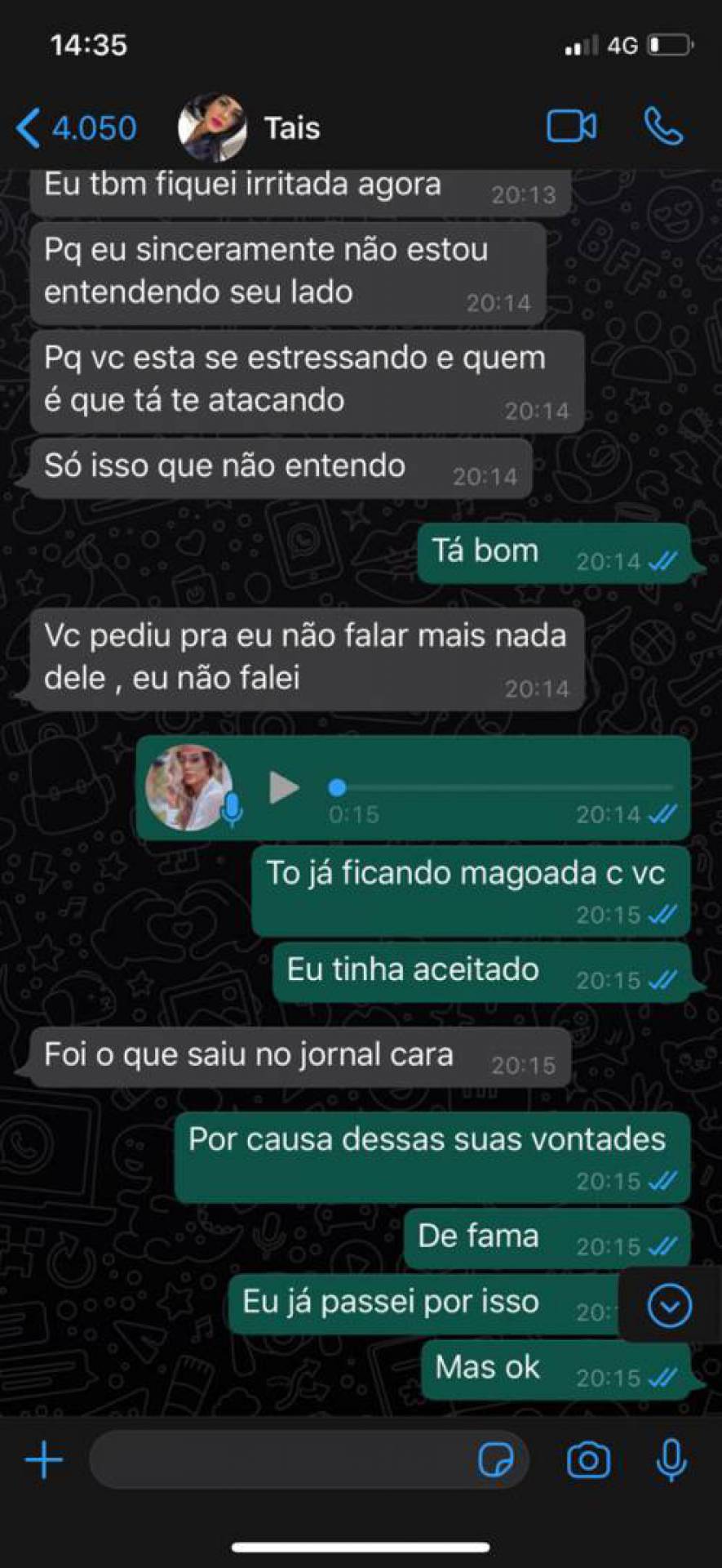 Conversa entre Taís e Aline