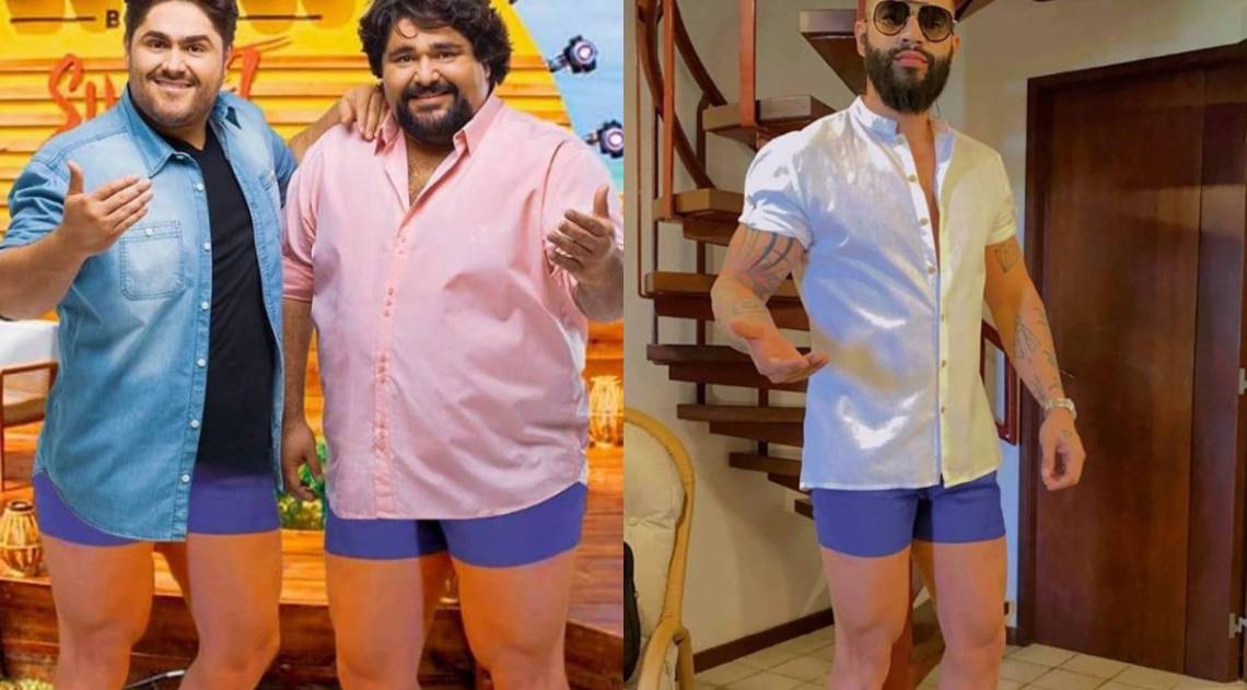 C&eacute;sar Menotti e Fabiano ironizam short azul de Gusttavo Lima - Reprodução Internet