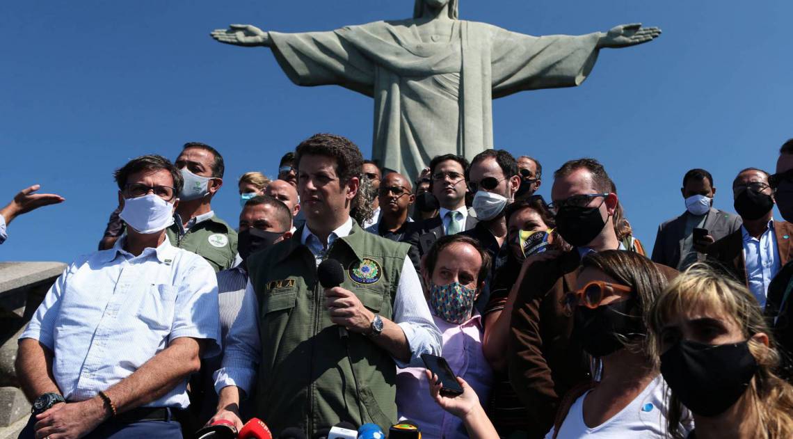 Rio,15/08/2020 -COVID-19 -CORONAVIRUS,MORRO DO CORCOVADO, Parque Nacional da Tijuca, reabertura do Cristo Redentor.Na foto, ministro do Meio Ambiente, Ricardo Salles.Foto: Cleber Mendes/Ag&ecirc;ncia O Dia