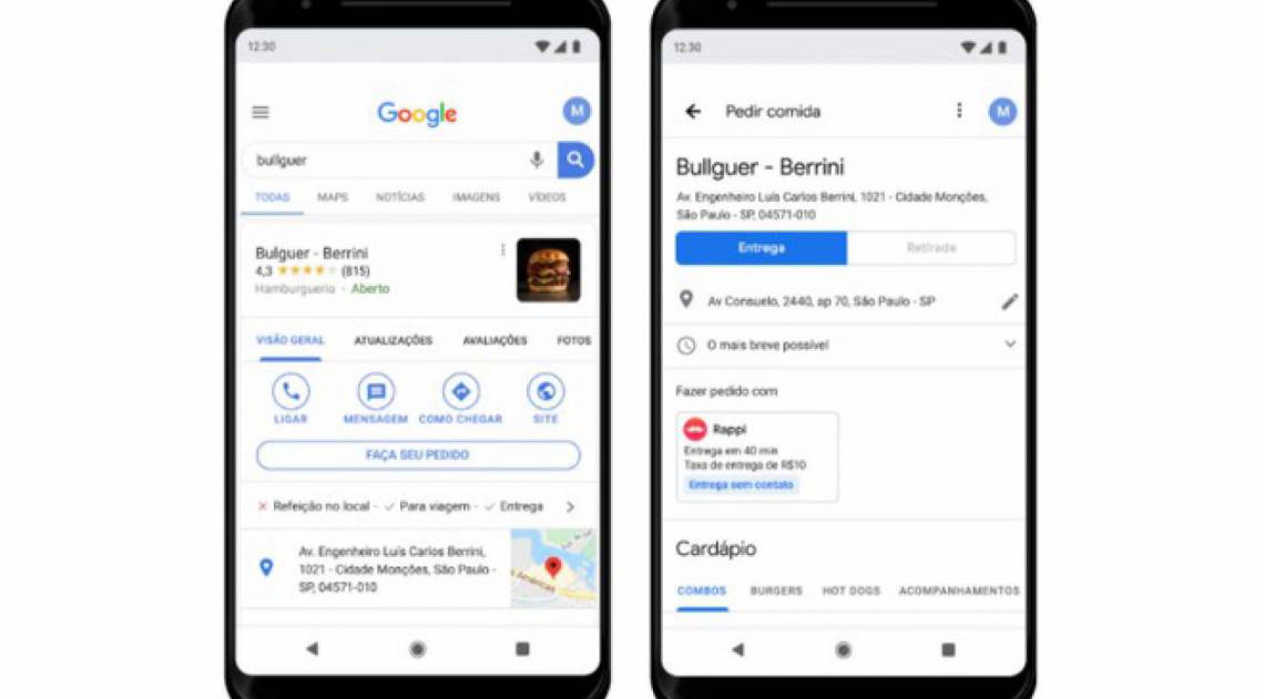 Pedido de delivery pelo Google