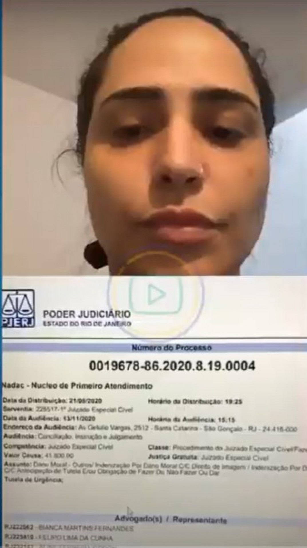 Perlla mostra o processo - Reprodução