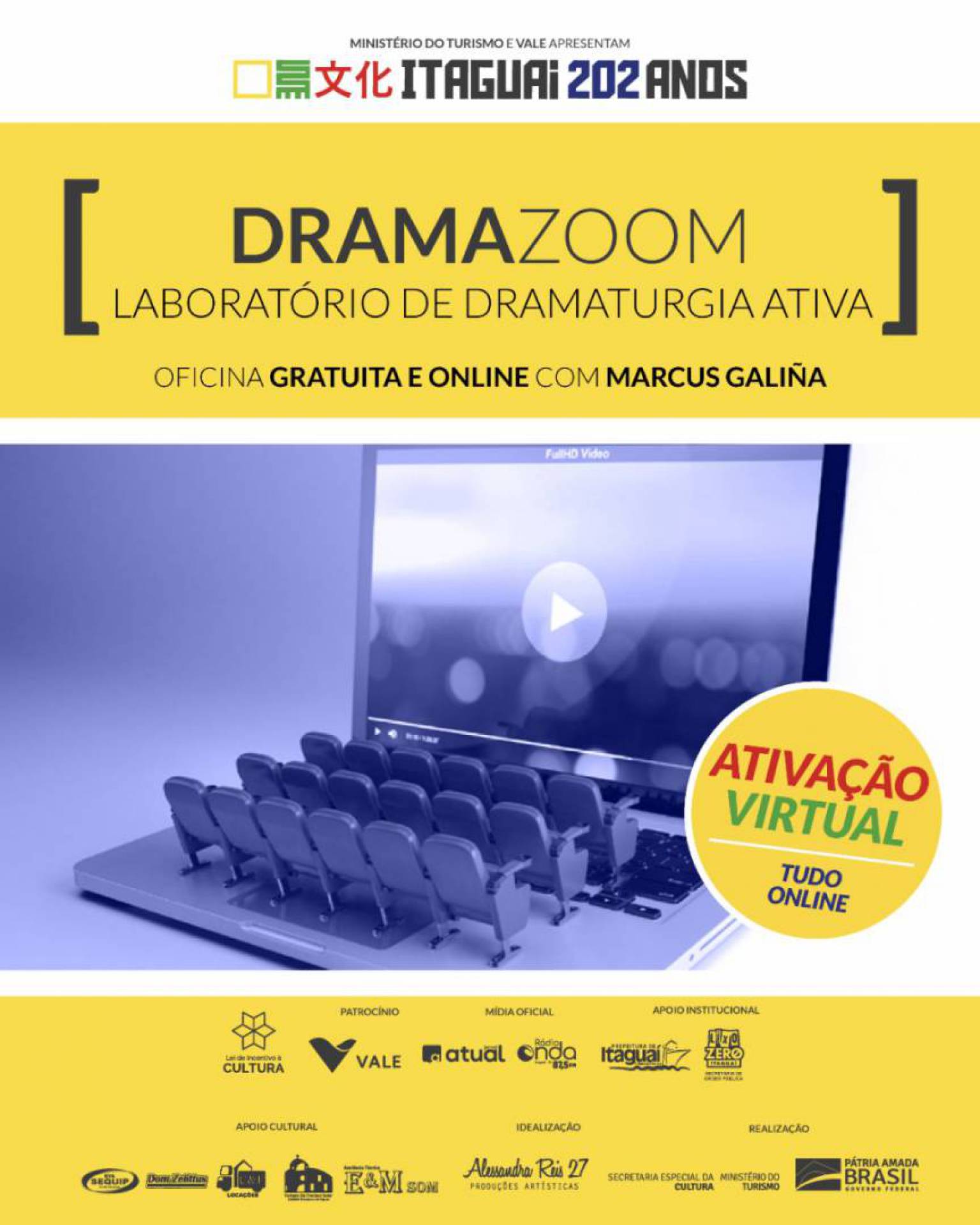O cartaz da oficina: oportunidade para quem gosta de teatro - Divulgação - Ativação Cultural Itaguaí 202 anos