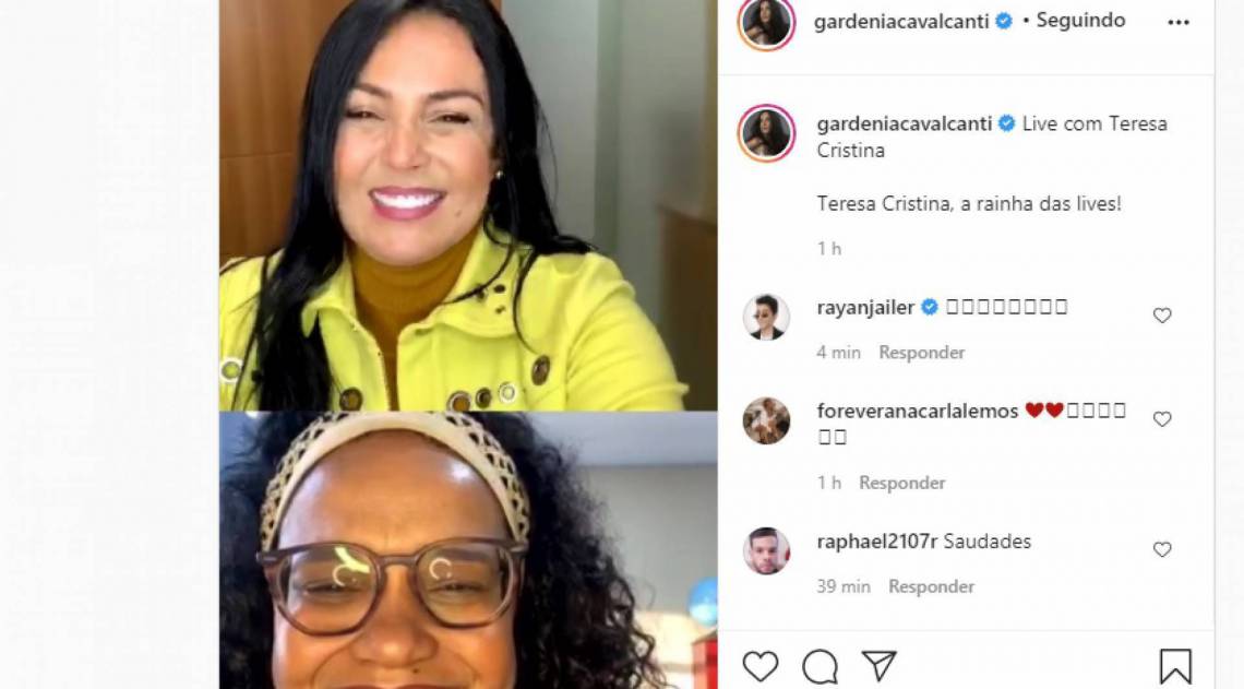 Gardênia Cavalcanti faz live com a cantora Teresa Cristina