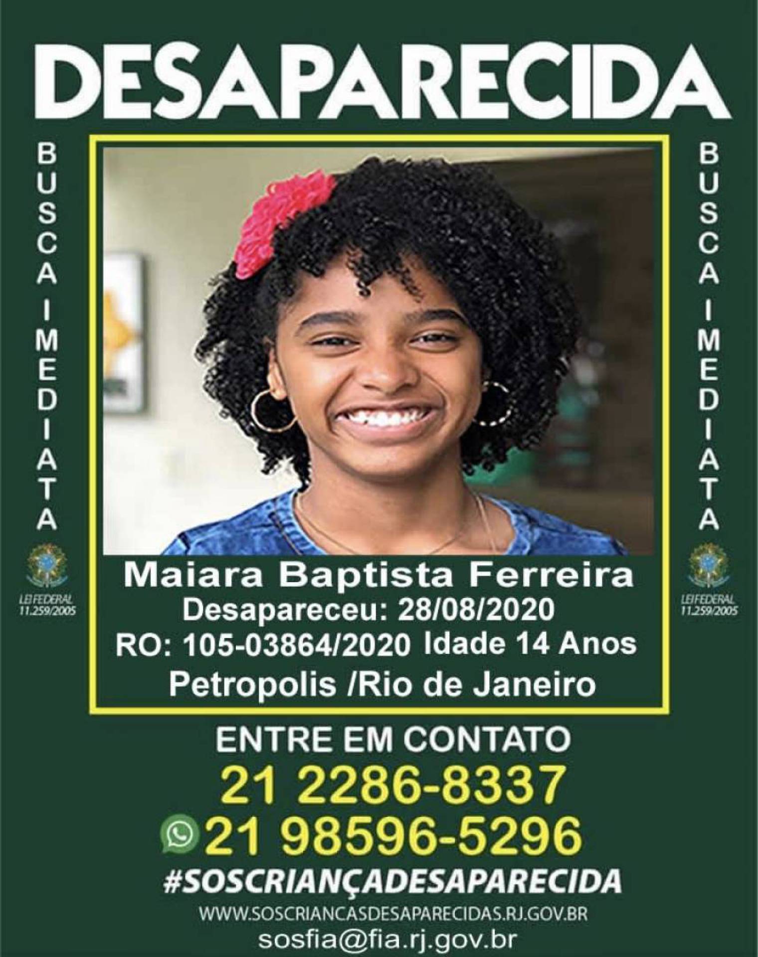 A menina, de 14 anos, fugiu de casa na manhã desta sexta-feira e permanece sendo procurada na cidade. Informações devem ser passadas à polícia pelo 190 - Reprodução