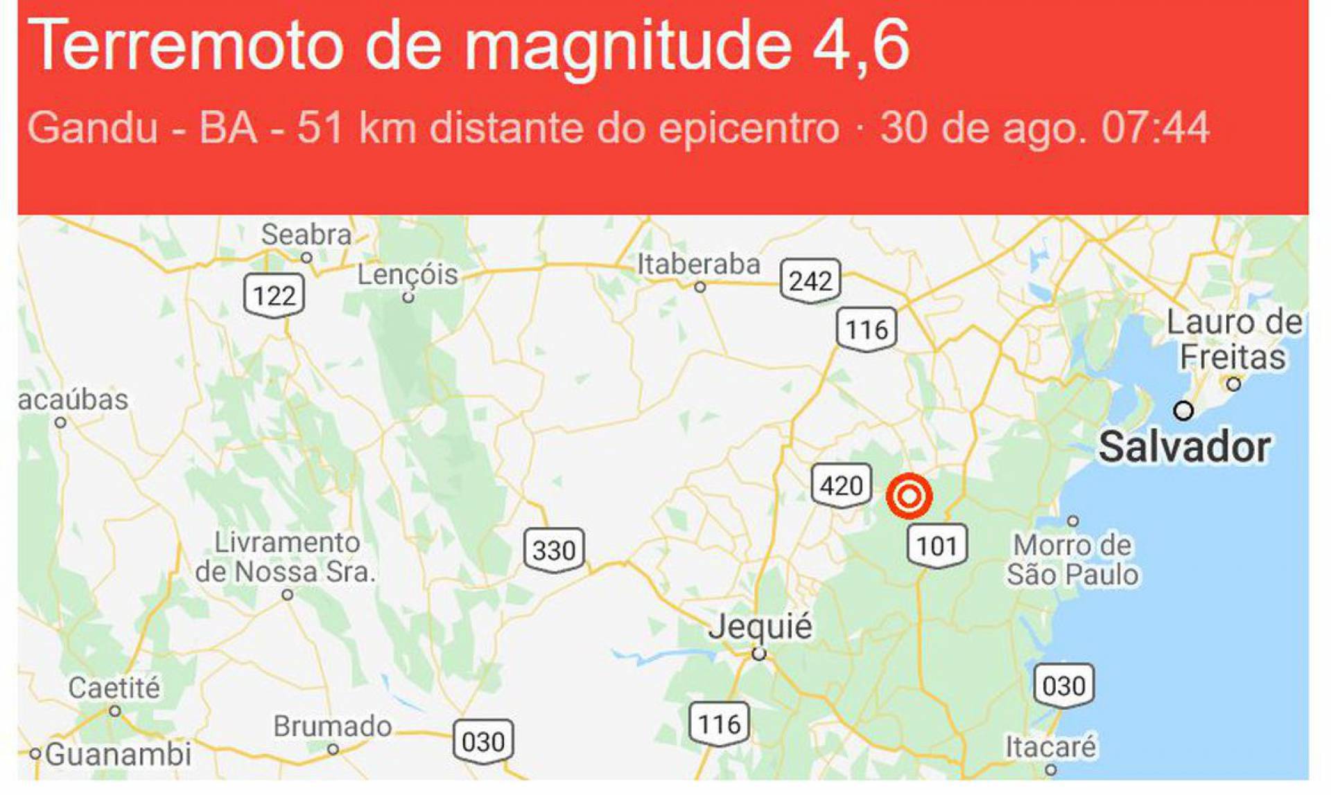 Terremotos atingem a Bahia