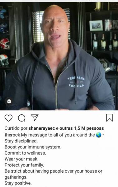 Dwayne Johnson e fam&iacute;lia testam positivo para covid. Ator faz apelo nas redes sociais