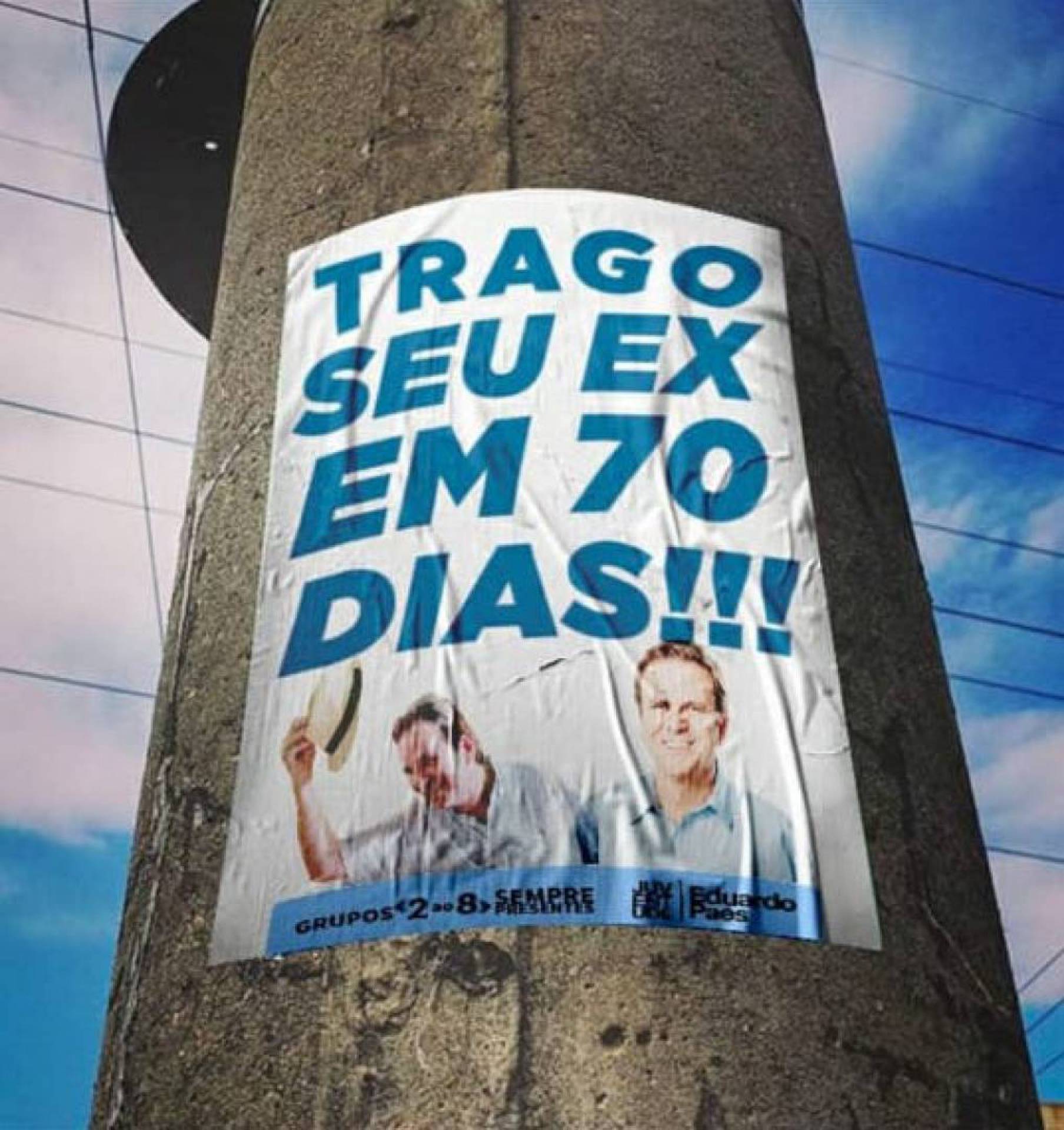 Eduardo Paes denuncia colagem cartazes em postes da cidade atribuída a ele para prejudicá-lo diante da fiscalização da Justiça Eleitoral.
