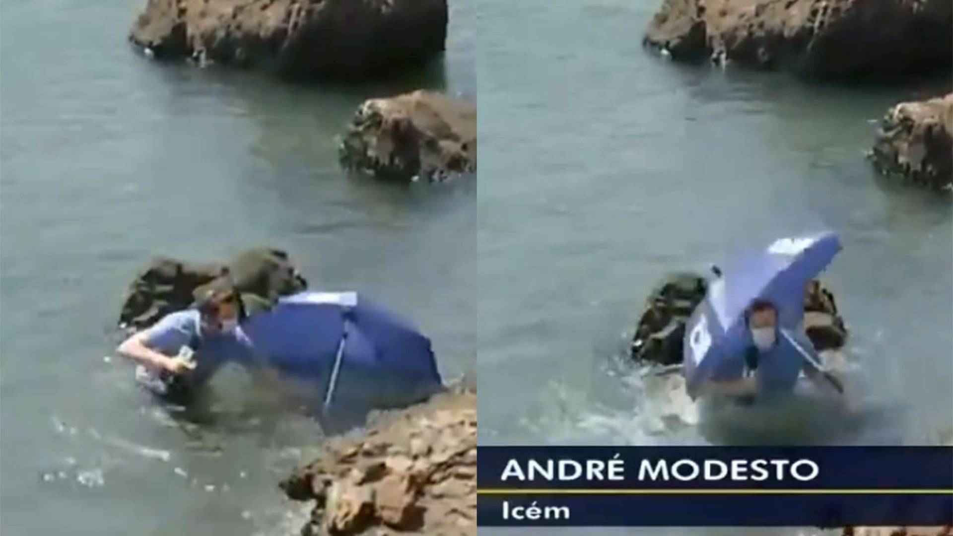 André Modesto caiu no rio durante entrada ao vivo em telejornal
