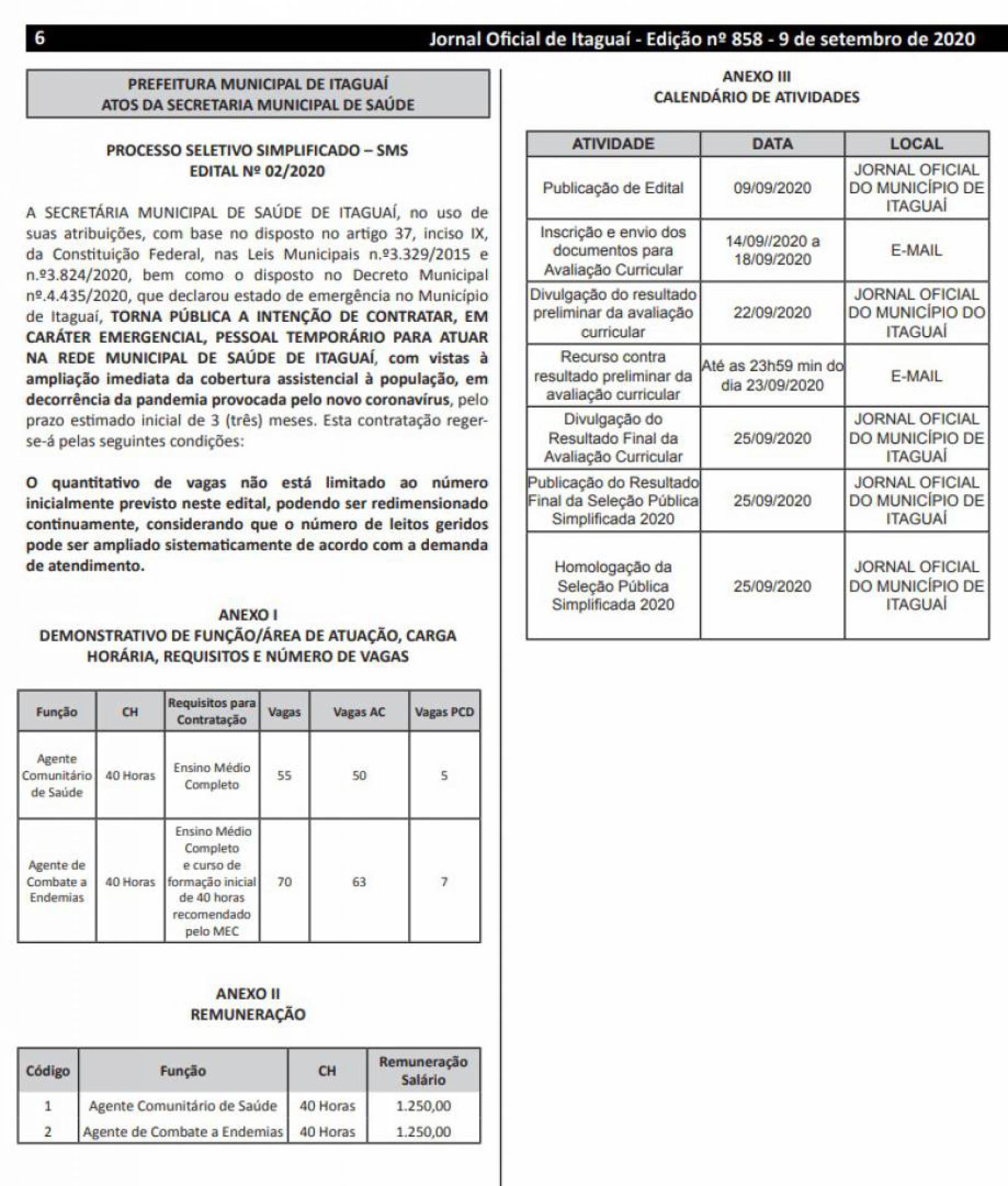 O edital publicado na edição 858: inscrições até o dia 18 de setembro