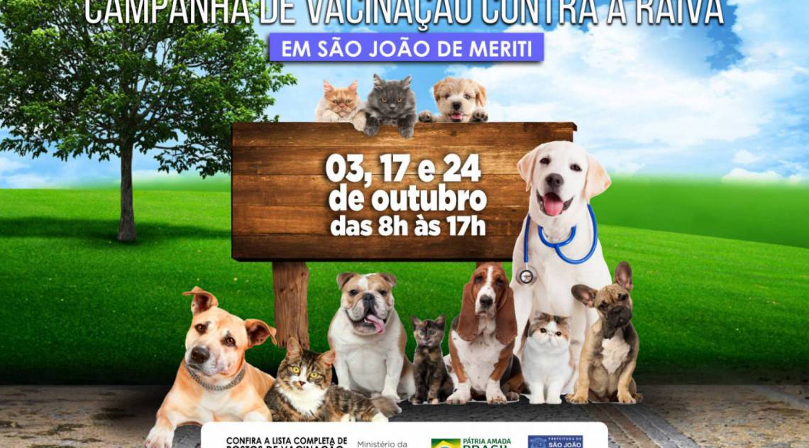 Campanha de vacinação contra raiva em cães e gatos em Meriti - Divulgação