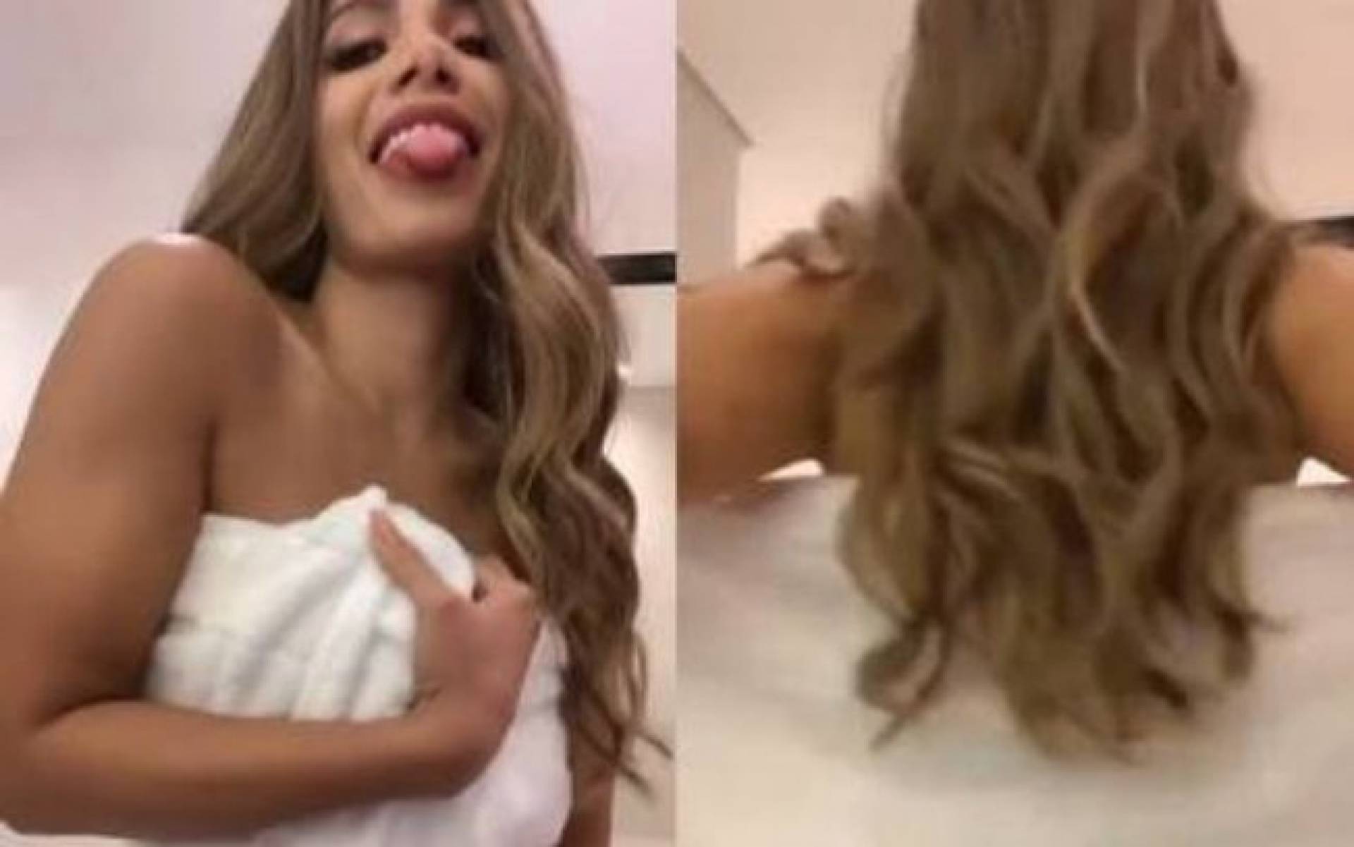 Anitta posta novamente vídeo em que deixa a toalha cair. 
