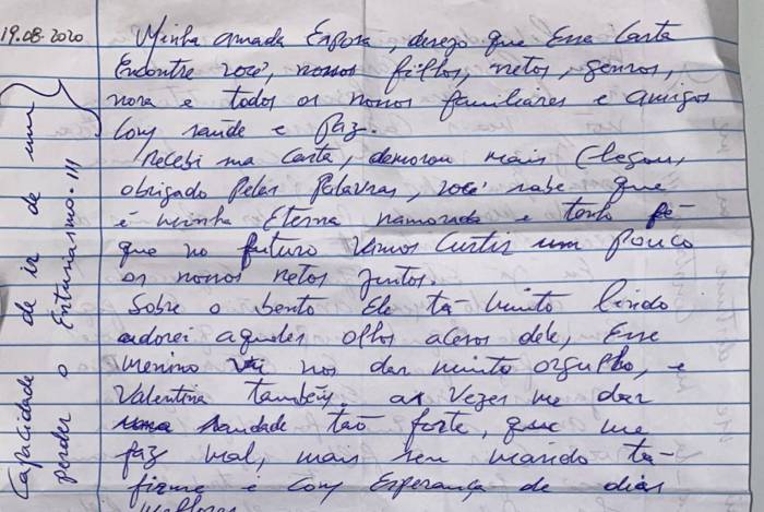 Julia Fernandes publica carta encaminhada pelo pai, Elias Maluco, à sua mãe em 19 de agosto