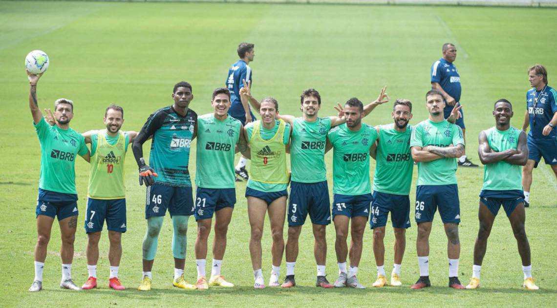 Jogadores do Flamengo no treino no Ninho do Urubu - Divulgação