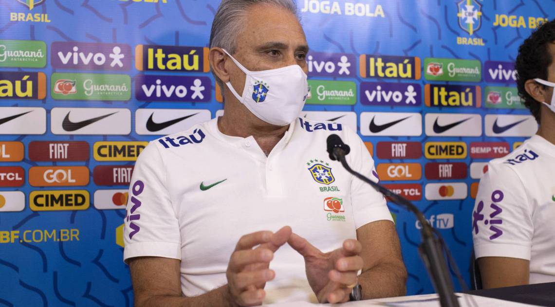 Coletiva Tite, Rodrigo Lasmar e C&eacute;sar Sampaio. Lucas Figueiredo/CBF