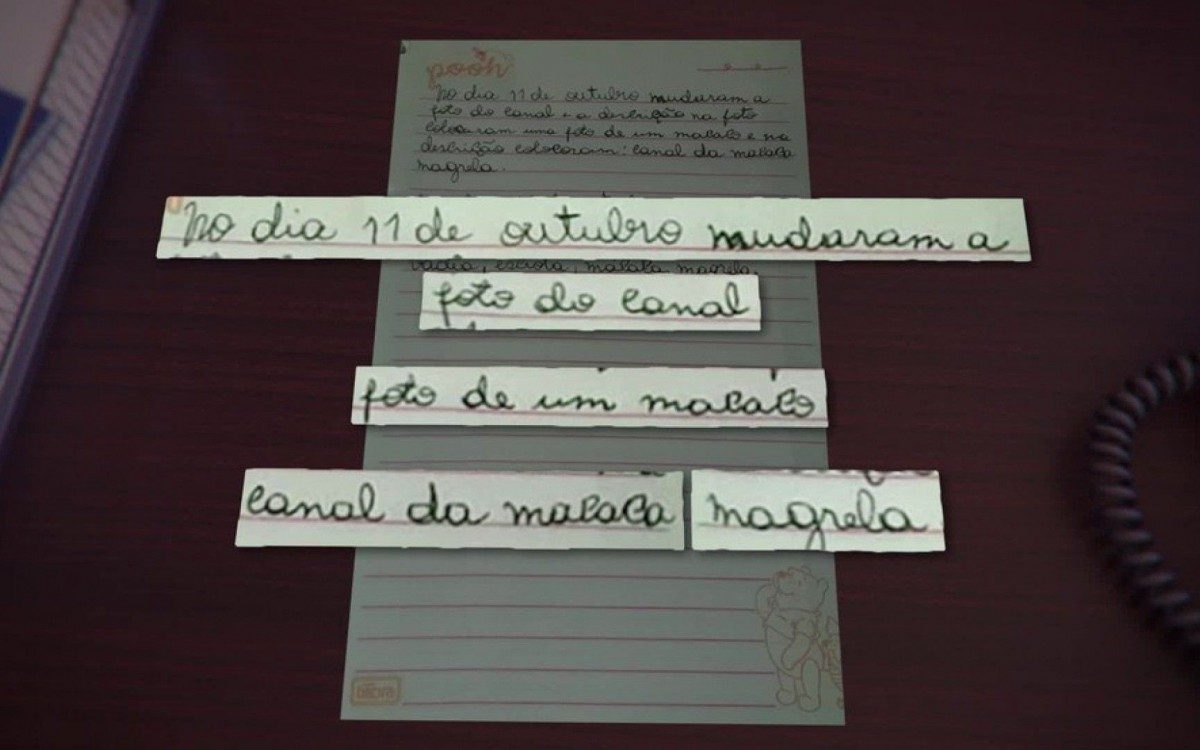 Menina registrou no diário as ameaças e os xingamentos que vem sofrendo nos últimos dias - Reprodução / TV Globo