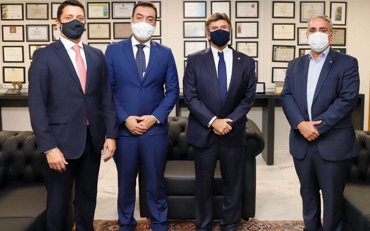 Presidente da Corte, ministro Luiz Fux recebeu nesta terça-feira, em Brasília, Bruno Dubeux, Cláudio Castro e André Ceciliano - Divulgação