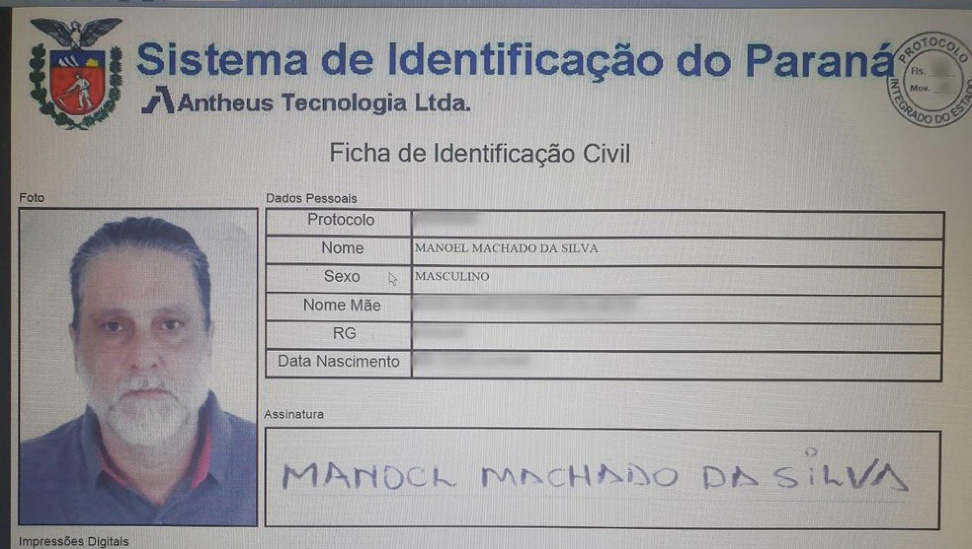 Documento falso de Paulo Cupertino foi feito no interior do Paraná - Divulgação/Polícia Civil