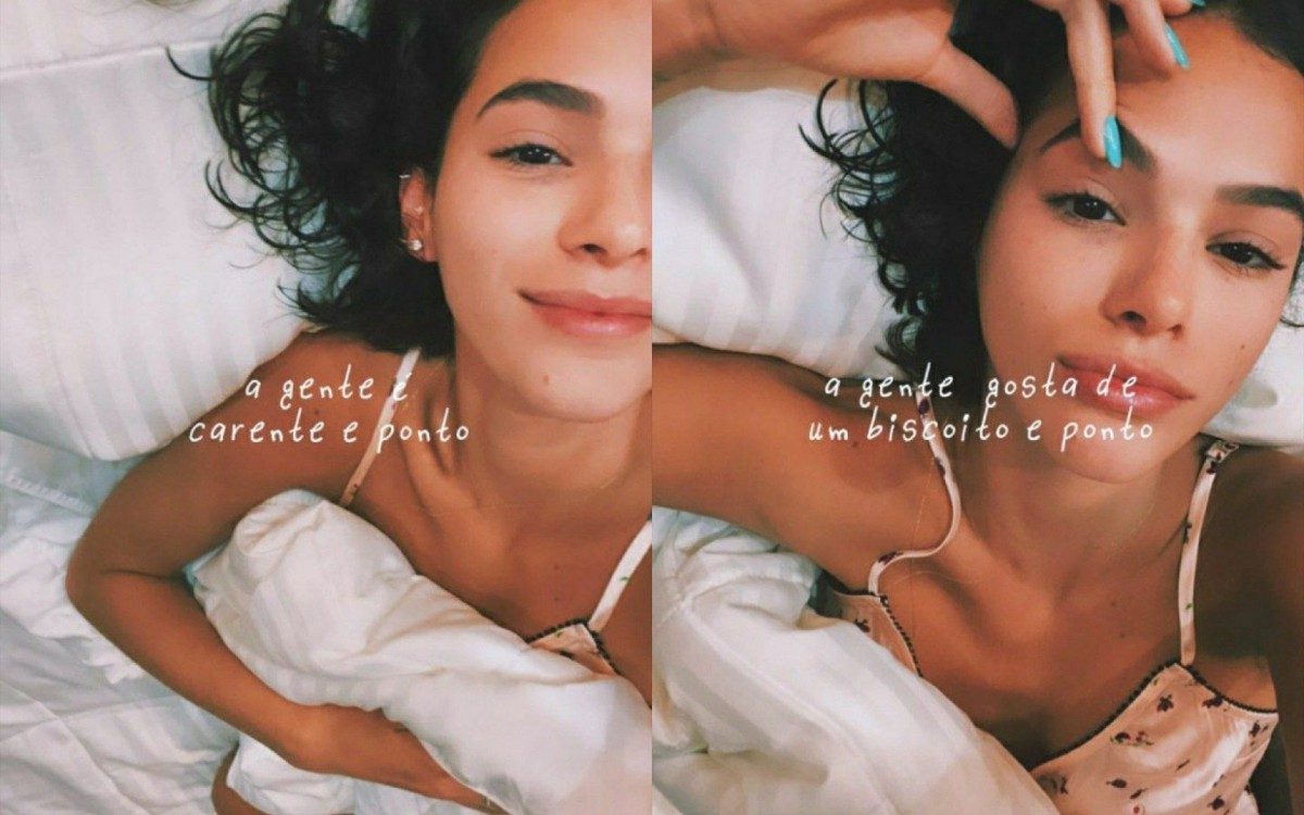 Bruna Marquezine brinca com filtros do Instagram na cama