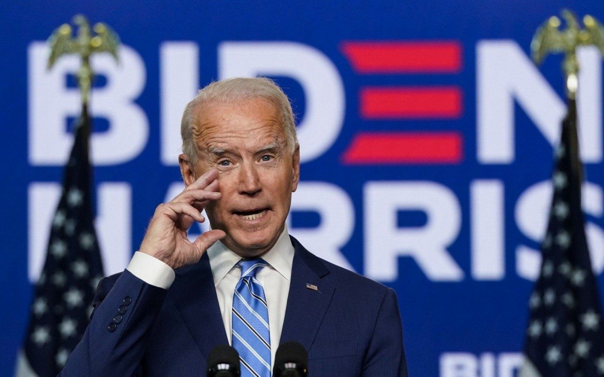 WILMINGTON, DE - NOVEMBER 04: Democratic presidential nominee Joe Biden speaks one day after Americans voted in the presidential election, on November 04, 2020 in Wilmington, Delaware. Biden spoke as votes are still being counted in his tight race against incumbent U.S. President Donald Trump which remains too close to call.   Drew Angerer/Getty Images/AFP - AFP
