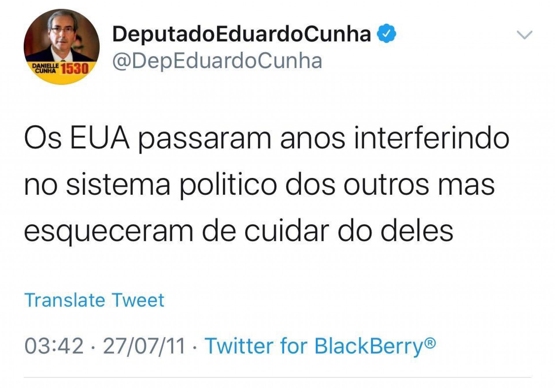 Internautas desenterram tweet antigo de Eduardo Cunha - Reprodução Twitter