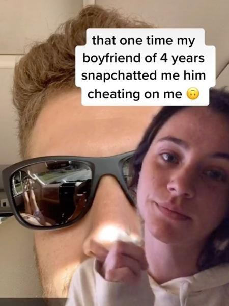 Mulher descobre traição de namorado pelo reflexo dos óculos dele em selfie - Reprodução Tik Tok