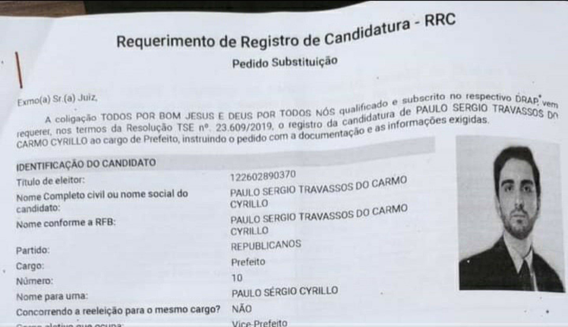 Paulo Sergio Travassos do Carmo Cyrillo teve seu nome inclu&iacute;do em um pedido de requerimento de registro de candidatura a prefeito - reprodu&ccedil;&atilde;o internet