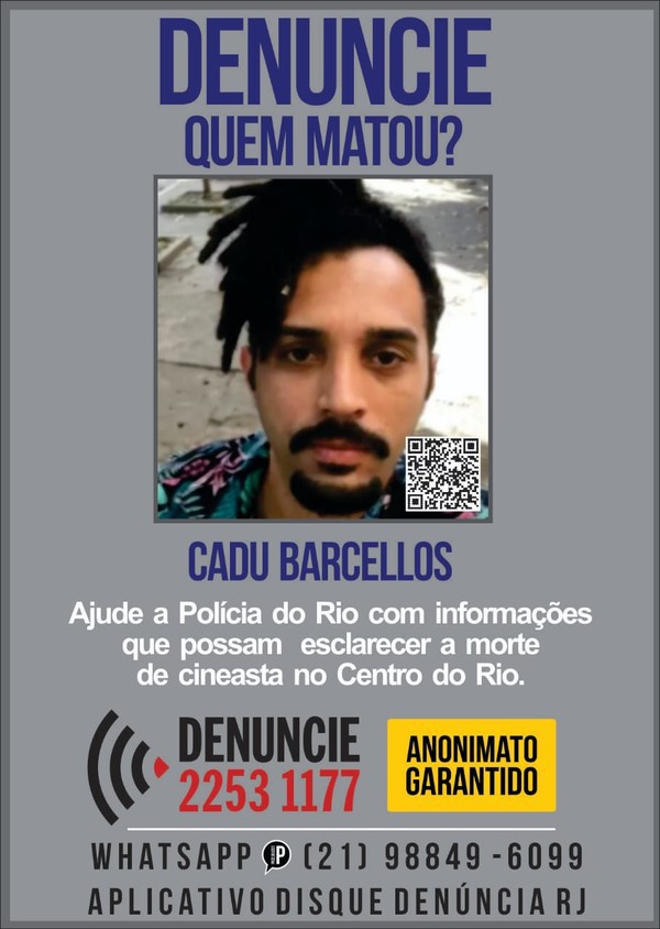 Disque Denuncia pede informações para ajudar na identificação dos assassinos de Cadu Barcellos - Divulgação