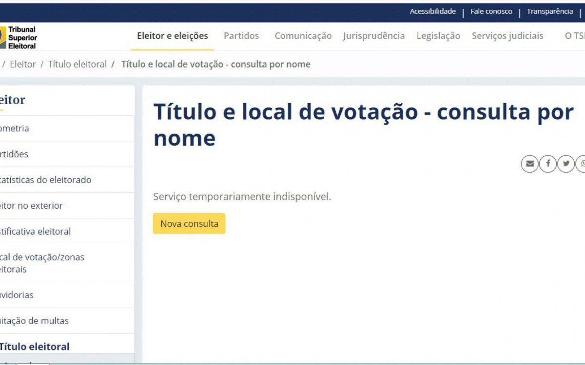 Site do TSE indisponível
