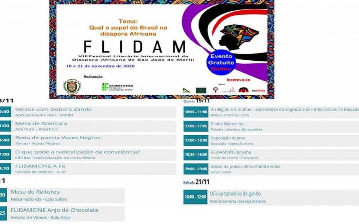Cronograma da oitava edição do Festival Literário da Diáspora Africana