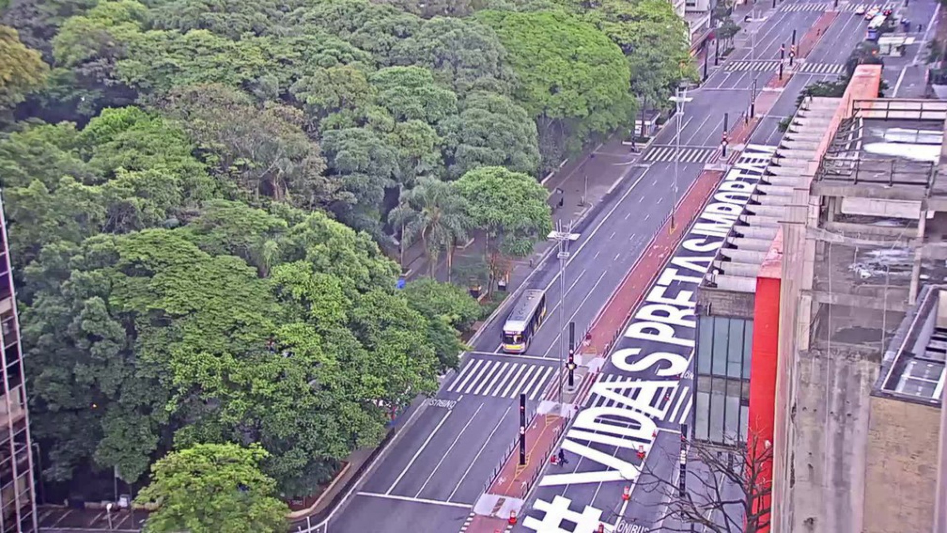 Frase 'Vidas Pretas Importam' &eacute; pintada na Avenida Paulista