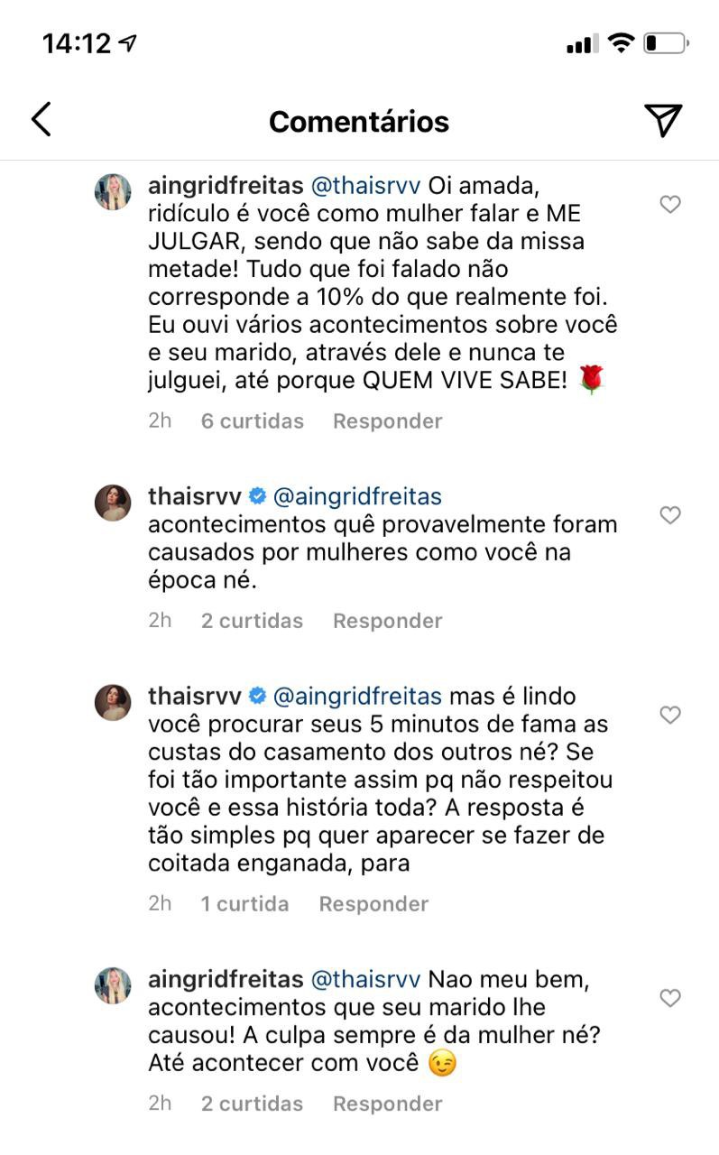 Post do bate-boca de Thaís Vasconcellos e Ingrid Freitas - Reprodução