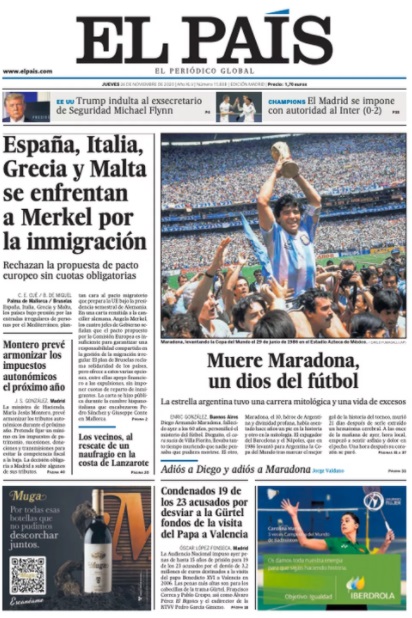 Morte de Maradona foi estampada em edições impressas de jornais