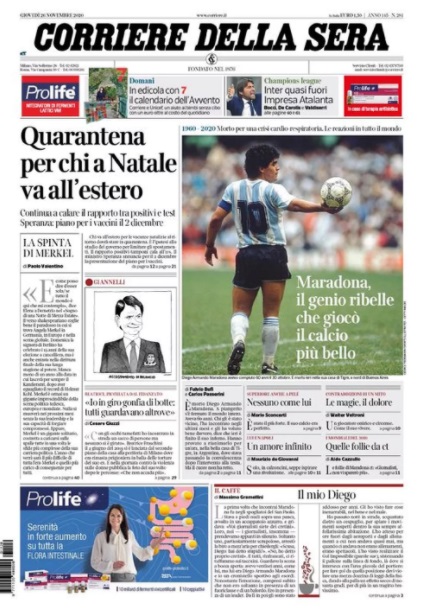 Morte de Maradona foi estampada em edições impressas de jornais