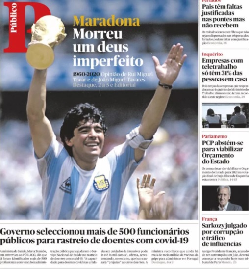 Morte de Maradona foi estampada em edições impressas de jornais