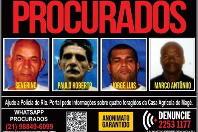 Portal dos Procurados pede informações de quatro presos que fugiram em Magé 