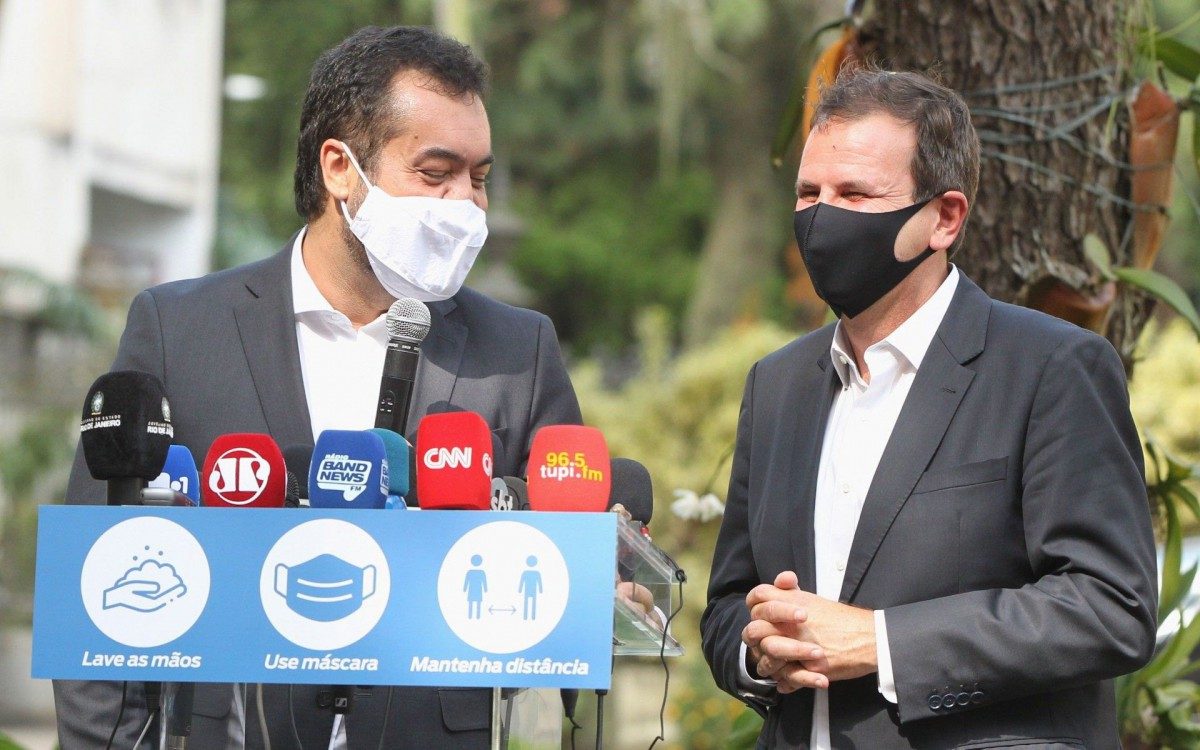 Coletiva com o Governador em exerc&iacute;cio Claudio Castro e Eduardo Paes no Pal&aacute;cio Guanabara. Estefan Radovicz / Ag&ecirc;ncia O Dia 
      Byline