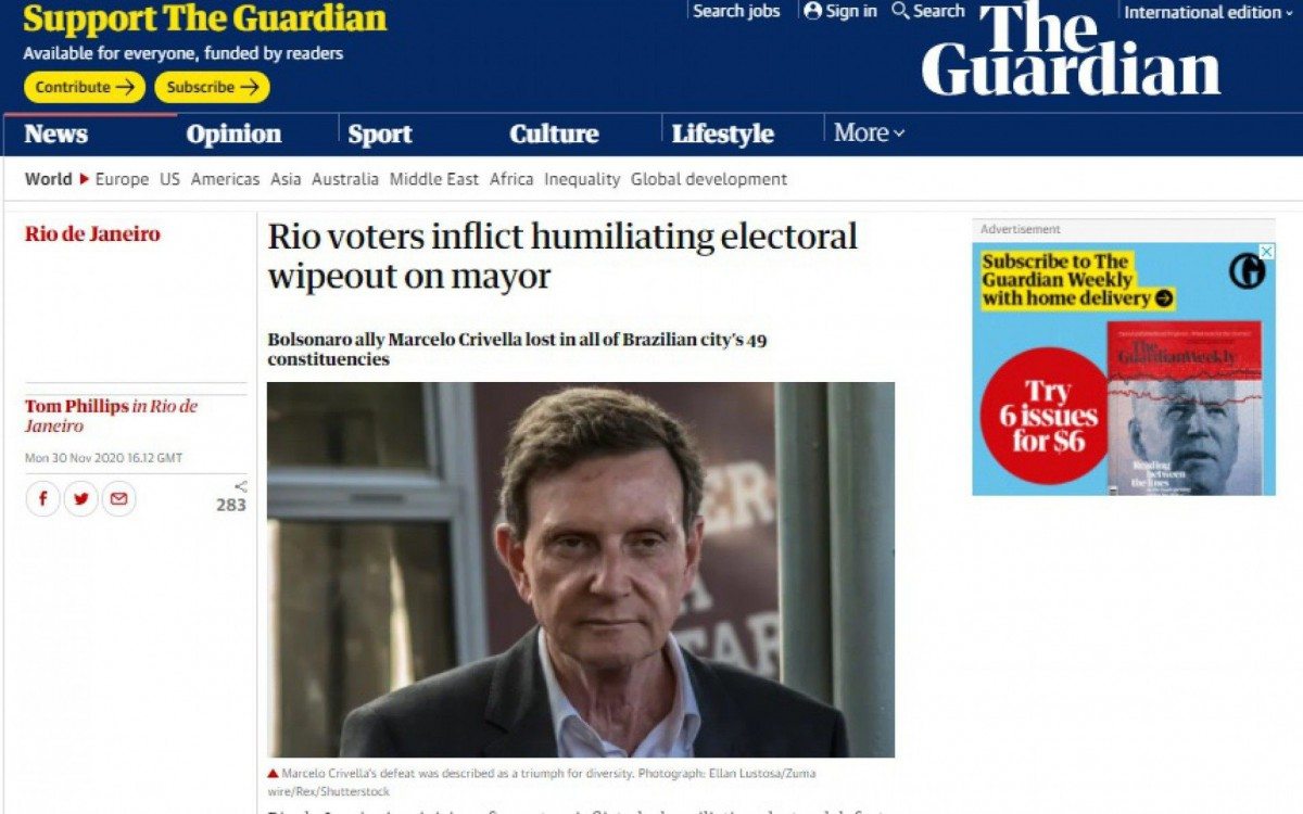 Reportagem do jornal britânico 'The Guardian' cita coluna do Dia - Reprodução