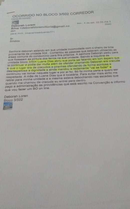 Vizinha diz que nome de Luane Dias entrou em reclama&ccedil;&atilde;o formal por um equ&iacute;voco  - Divulga&ccedil;&atilde;o 
