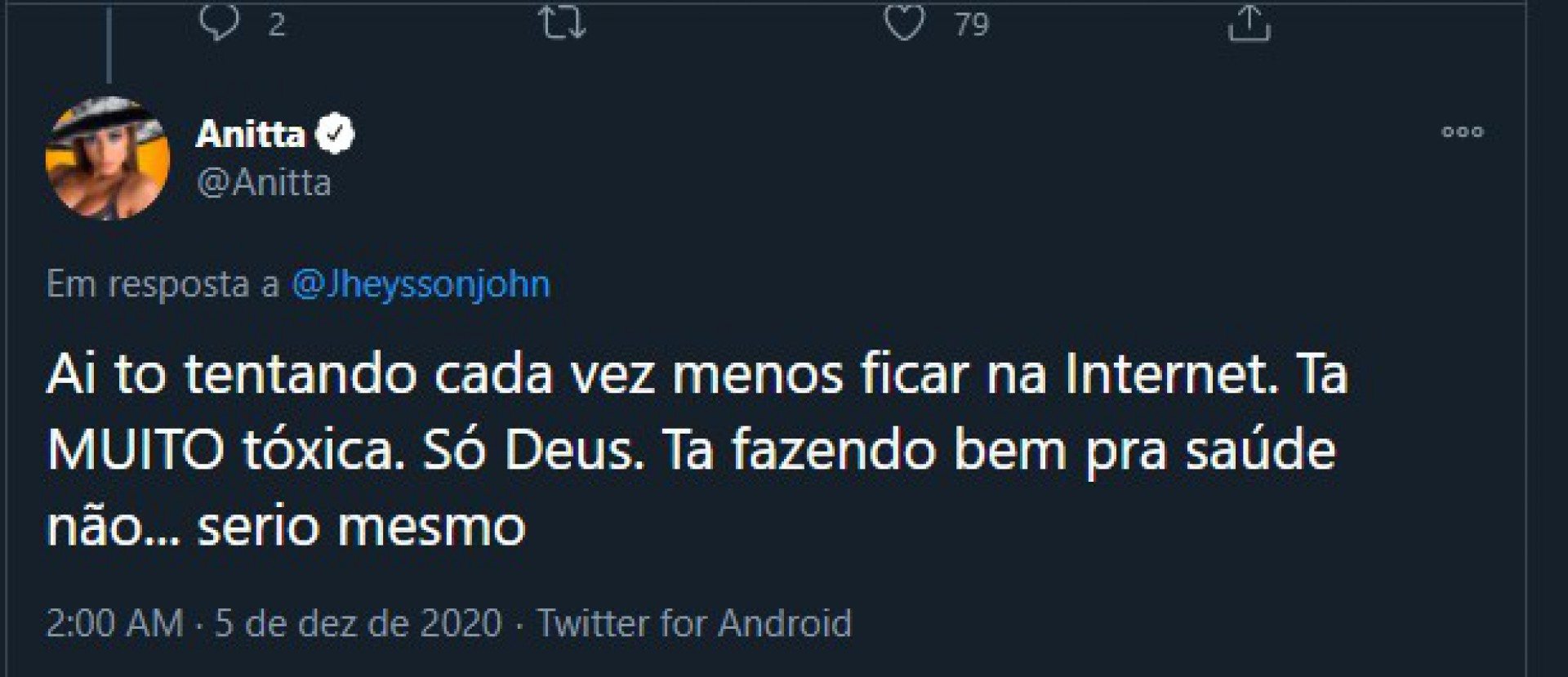 Anitta responde seguidor sobre afastamento das redes sociais - Reprodu&ccedil;&atilde;o