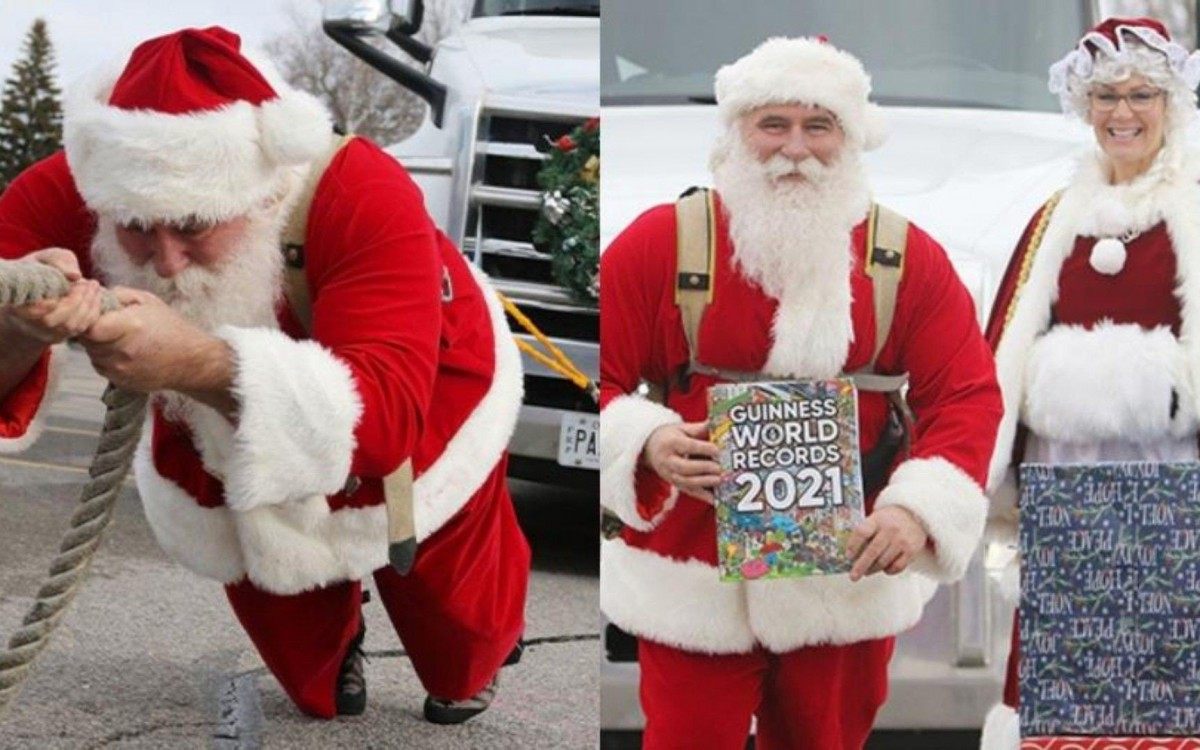 O canadense bateu o recorde de puxar o trenó mais pesado pelo Guiness World Records - Guiness World Records/reprodução